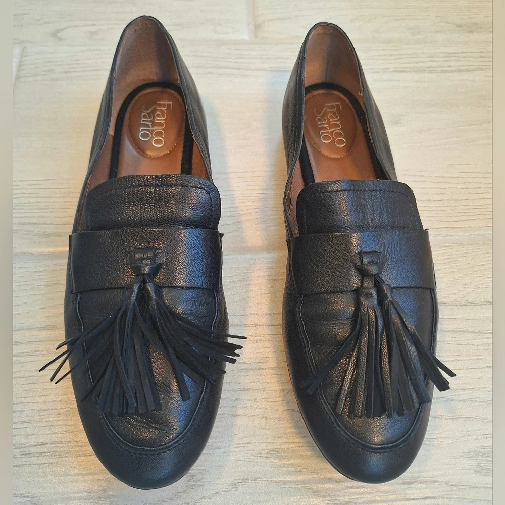 Franco Sarto Bisma Loafer Women's Black Leather Tassel Slip In Loafers  Size 9.5